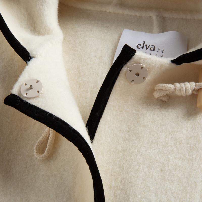 Elva' Island Women's Mid-Length Wool Hooded Double-Faced Coat