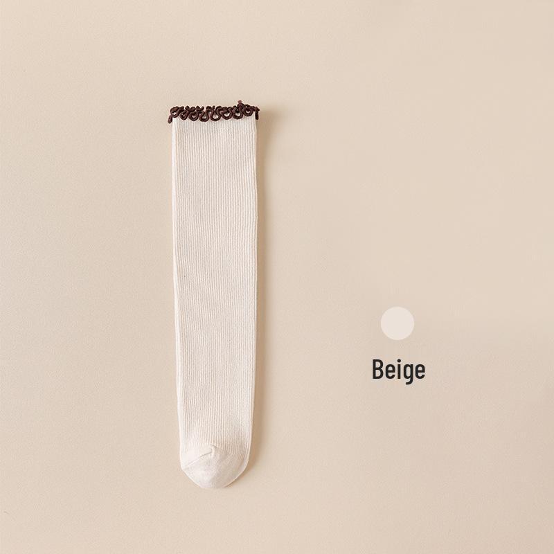 Mädchen Kniestrümpfe im Prinzessinnenstil mit Rüschenbesatz - Kontrastfarbige Wadenlange Stulpen im koreanischen Stil für Kinder.