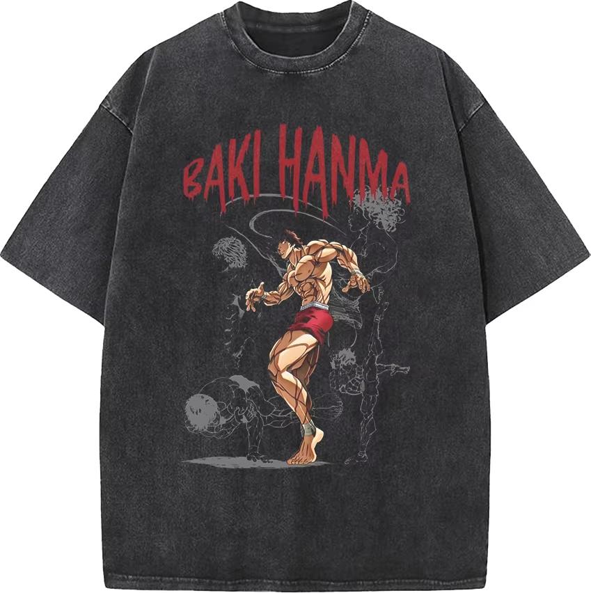

Anime Baki Hanma Baki Cool Printed Tshirt Men Manga Vintage Tshirts Washed Cotton Tee Harajuku Male Casual Oversized T Shirt M