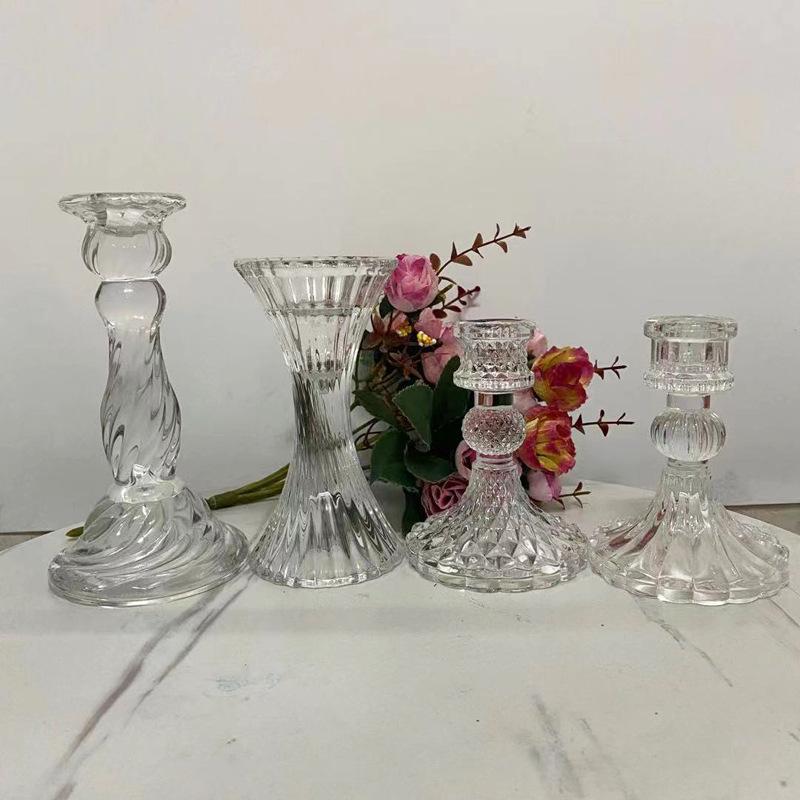 Vintage Clear Crystal Glass Candlestick Valentine'S Day Romantic Candlelight Dinner Shooting Props Home Wedding Decoration Premium Quality