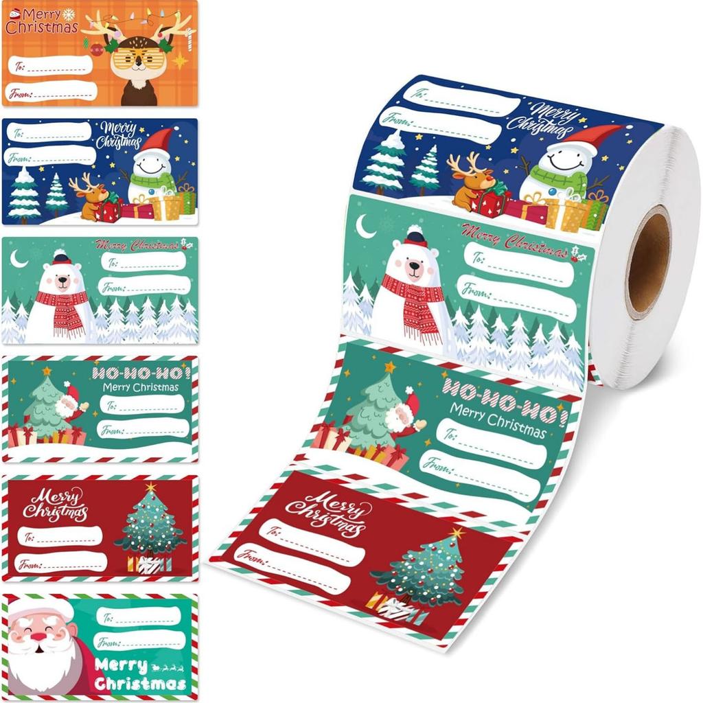 200/500PCS Christmas Gift Tags Gift Tags Self Adhesive Labels for Presents Wrapping Paper Santa Wrapping Paper Holiday Decor