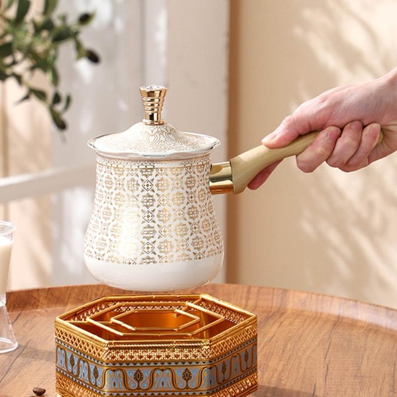 Steel Turkish Coffee Pot With Heat Resistant Wooden Handle For Brewing Coffee And Heating Milk Chocolate Butter Soup