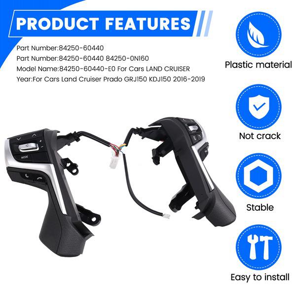 Pair of Steering Wheel Button Switches for Toyota Land Cruiser (84250-60440, 84250-60440-E0)