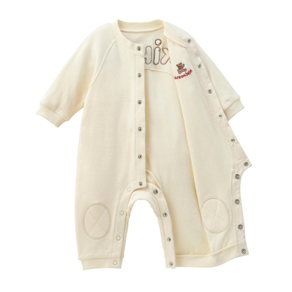 Kombinéza Romper Logo Bear Dlouhý rukáv Vyrobeno v Japonsku Chlapci Dívky Miminko Dětské Oblečení pro miminko 70cm Slonovina [MIKI HOUSE] Dětské 13-1201-684