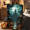 Halloween ghost pumpkin digital-printed polyester Bedroom velvet flannel cover blanket Fleece soft sofa cover blankets for beds