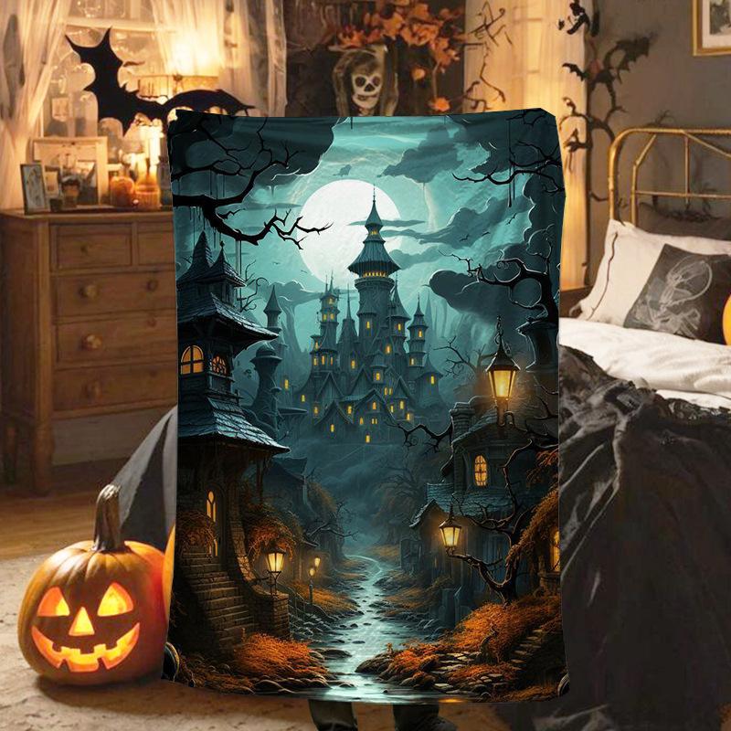 Halloween ghost pumpkin digital-printed polyester Bedroom velvet flannel cover blanket Fleece soft sofa cover blankets for beds