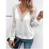 Autumn Lace-up Hollow-out See-through Top Casual V-neck Long-sleeved Women's T-shirts