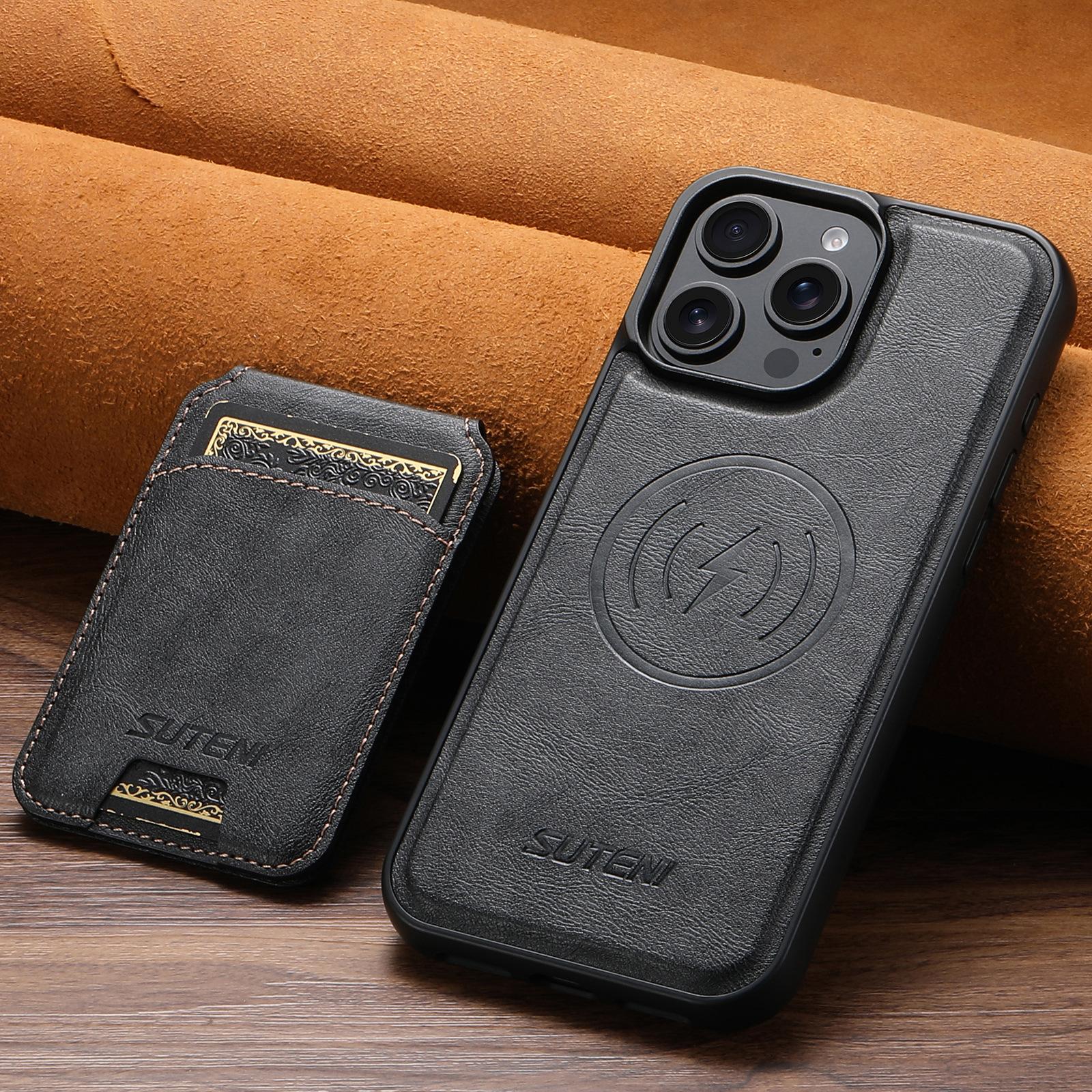 

Magnetic Wireless Charging Detachable Leather Case for iPhone 16 Pro Max 15 Plus 13 12 Pro Card Holder Wallet 2-in-1 Phone Shell For iPhone16 чёрный