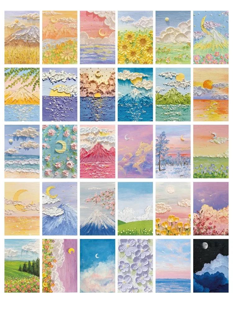 

30Pcs/Set Four Seasons Whispering Series Postcard Fantasy INS Style Oil Painting Greeting Message Cards Xmas Gift Card 9.3x14.3cm