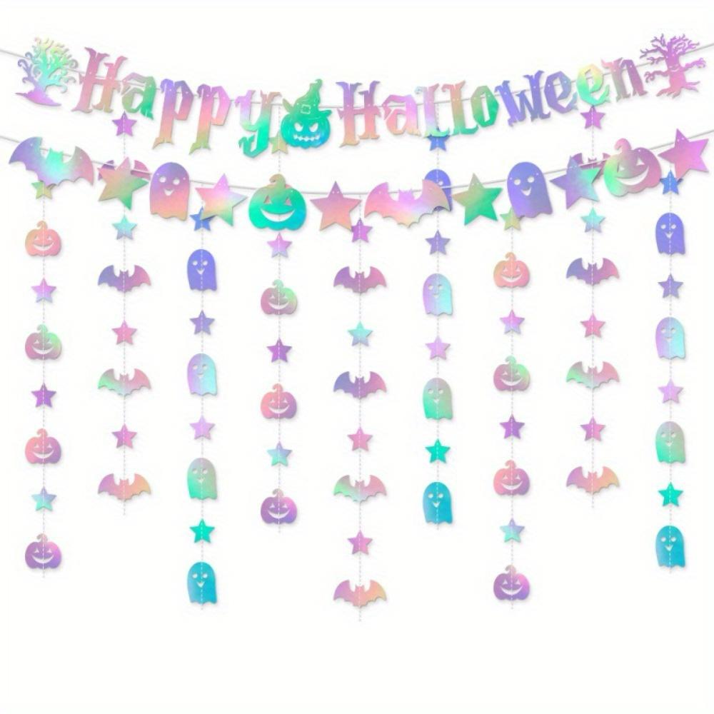 6pcs Halloween Party Decorations Cute Ghost Banner Hanging Ornaments Decor Bat Pumpkin Decorations Haunted Mansion Decor