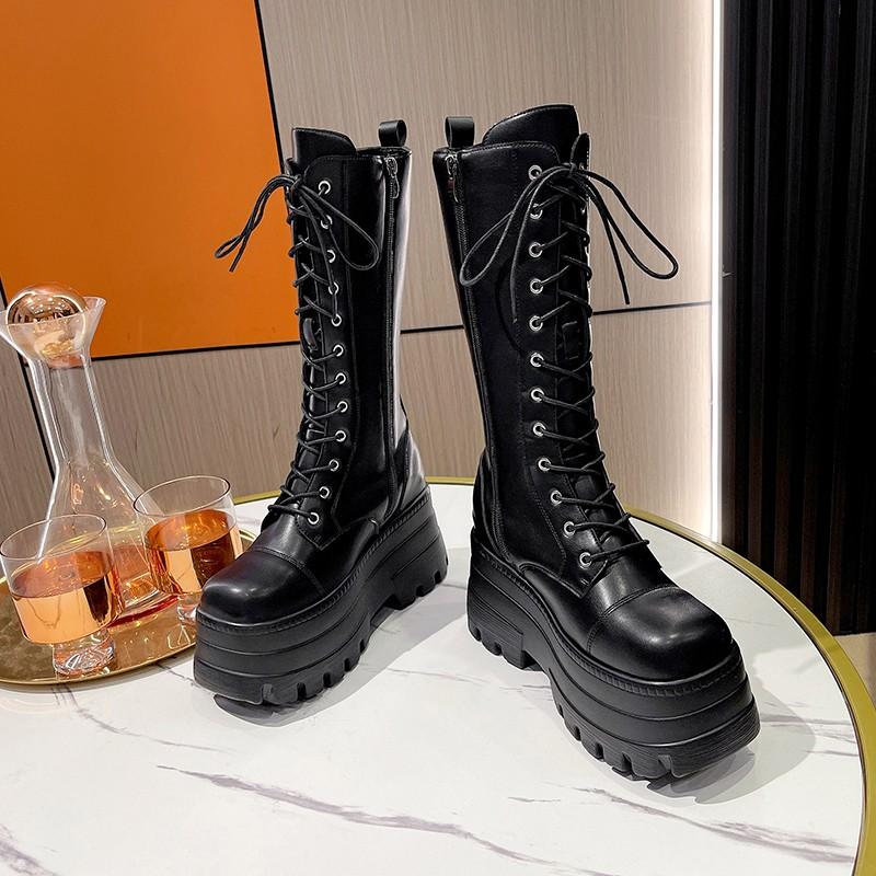 Fashion 2025 Autumn Winter Women's Boots Comfortable Versatile Thick Bottomed Slimming High Knee Boots Micro Fiber Material Korean Style