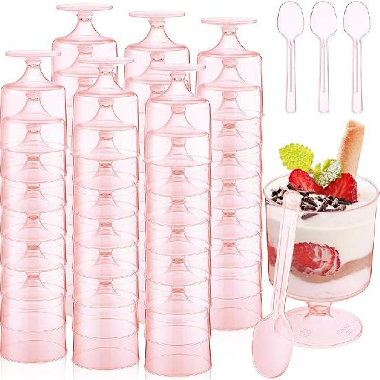 Nuogo 200 Pcs Dessert Cups with Spoons 100 Pcs 5 oz Mini Clear Plastic Parfait Cup with 100 Spoon Disposable Dessert Goblets Appetizer Cup for Summer