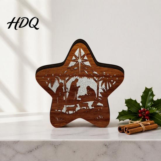 Christmas Gift for Kids 3D Wooden LED Night Light Hollow Carved Tabletop Decor Holiday Decoration with Warm Glow Festive Home And Office Light Lamp