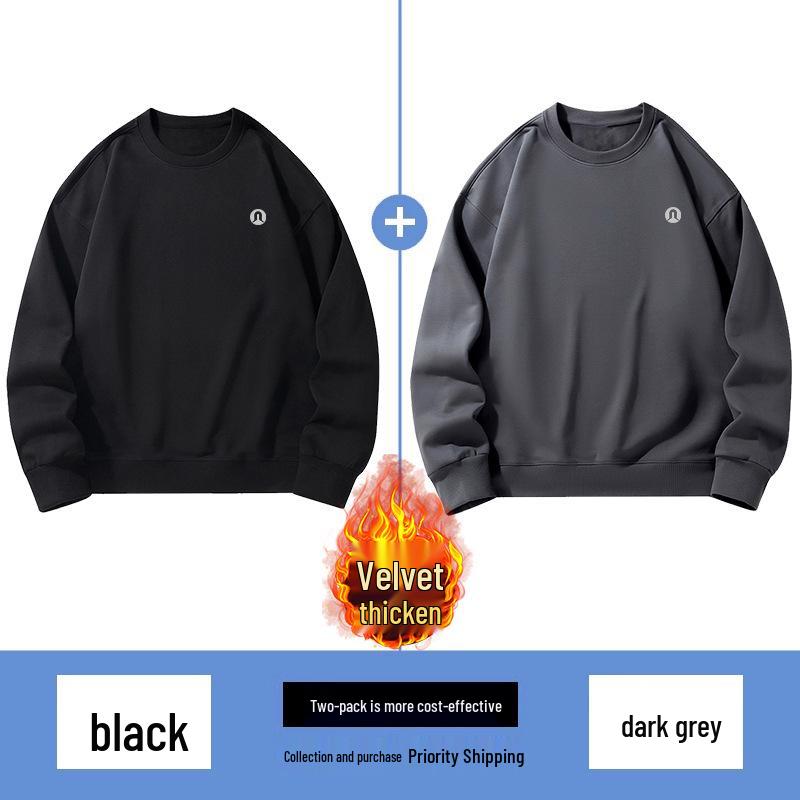 Lulu Men's Plus Velvet Round Neck Hoodie 2025 Autumn/Winter, Long Sleeve Couple Style Pullover.