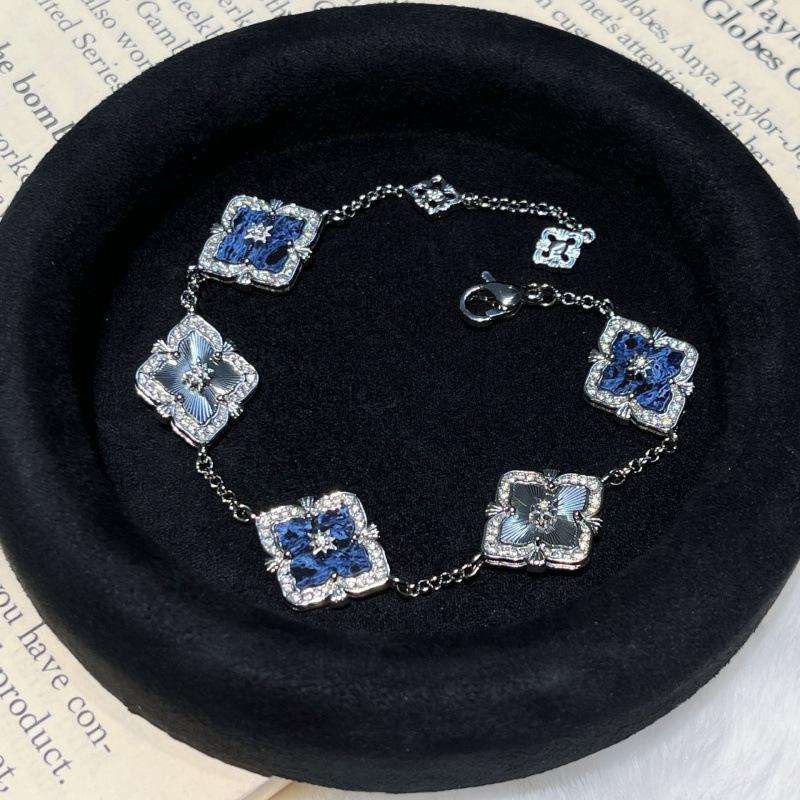 Italienisch Gebürstet Mittelgroß Buchi Klee Blau Peter Set Halskette Armband Vintage Hof Licht Luxusschmuck