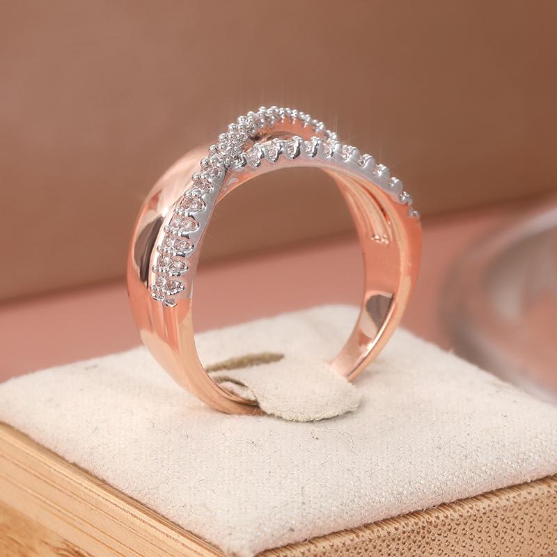 Elegant Two Color Inlaid White CZ Women's Ring Fashion Party Daily Wear Jewelry