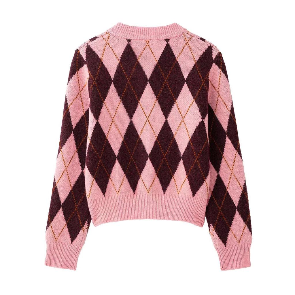 2025 Spring Women's Diamond Jacquard Knit Cardigan