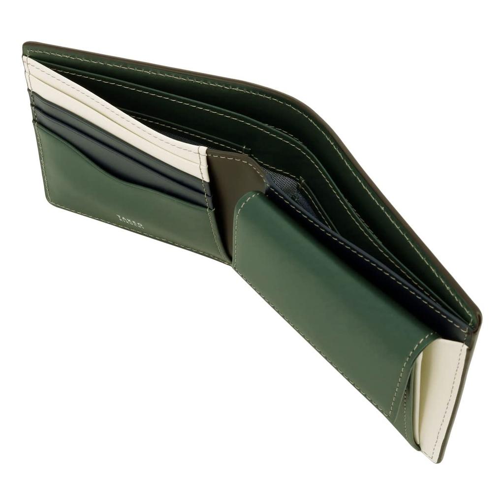 Takeo Kikuchi Men's Margo II Bifold Wallet, Genuine Leather, 780613, Cowhide Leather, 05, Green