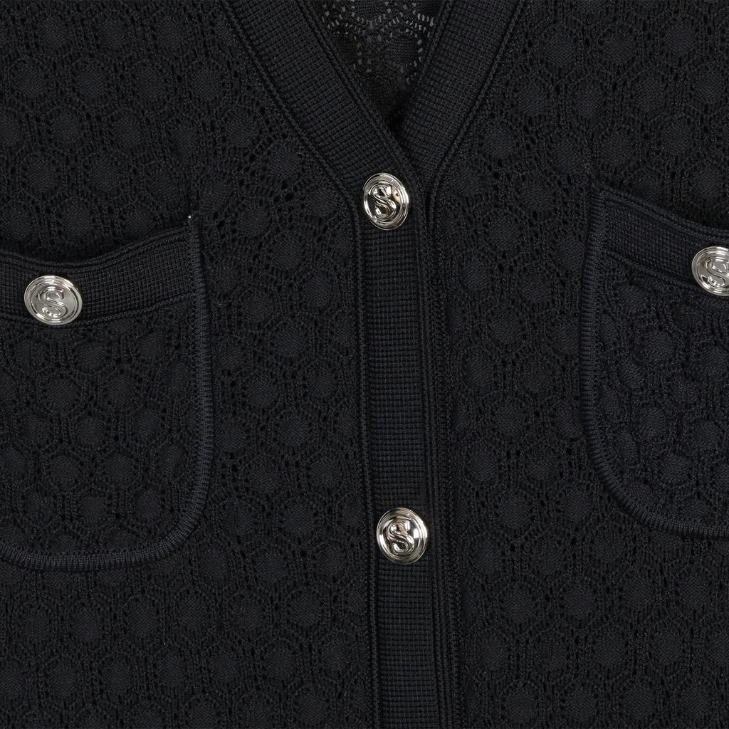 S Family Elegant French V-Neck Hollow Knit Dress - Light Luxury, Slimming, Autumn/Winter Style