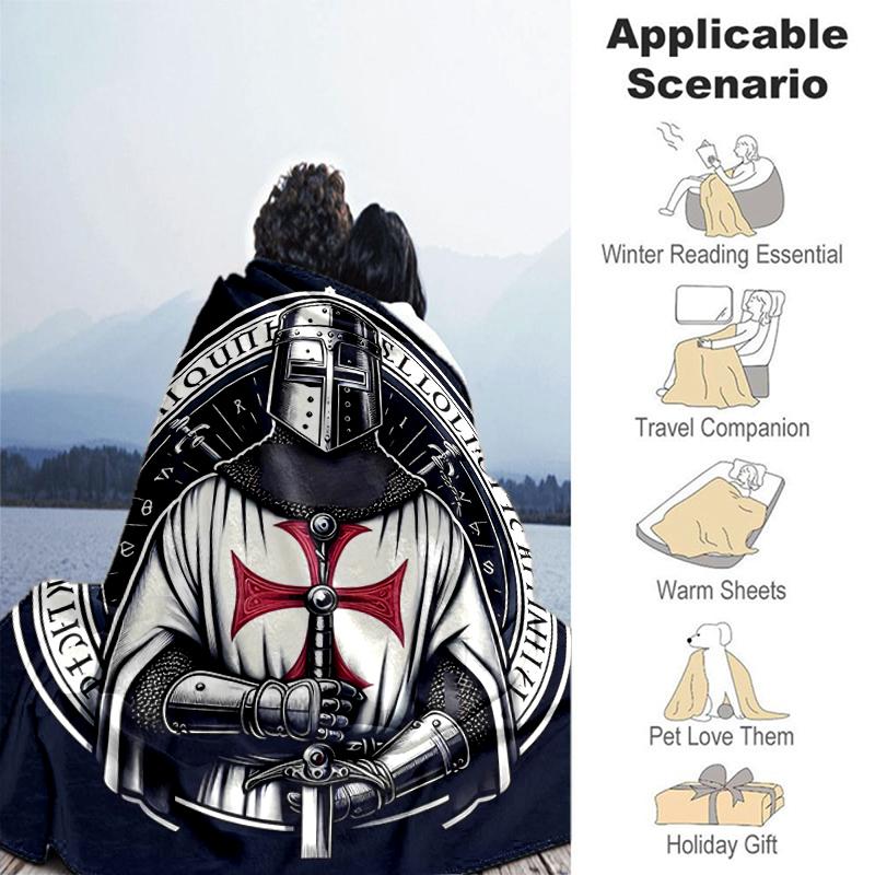 1pc Blanket Knights Templar Print Design, Lightweight Blanket for Sofa, Bed- Soft &Warm, Gift for All Seasons like Christmas, Halloween