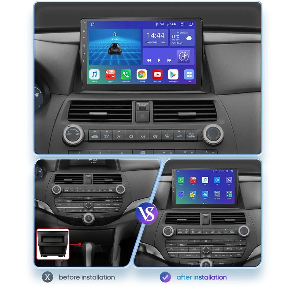 Hizpo2 Din 4G LTE Android 14 10.1" Car Multimedia Player GPS Navigation Support DSP Intelligent Carplay Android Auto for Honda Accord 8 2008-2013 FM