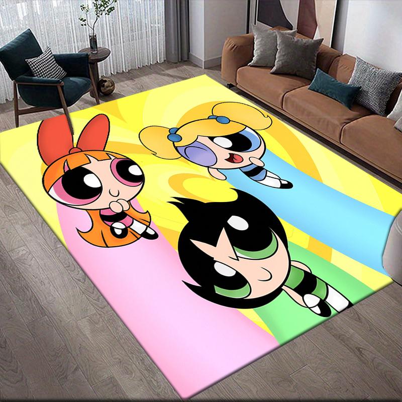 Cute Powerpuff Girls Cartoon Style Square Area Rug, Non-Slip Floor Mat for Living Room, Perfect Gift for Fans.chl
