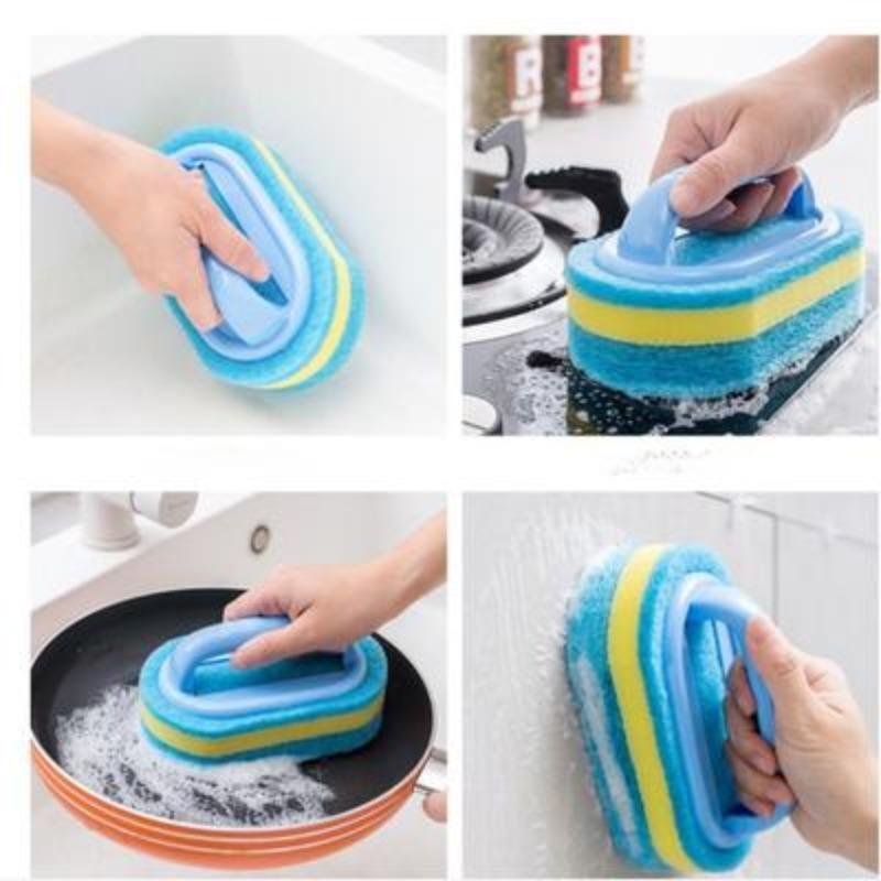 A Hard Sponge with A Handle for Cleaning Tiles and Ceramic Hobs
