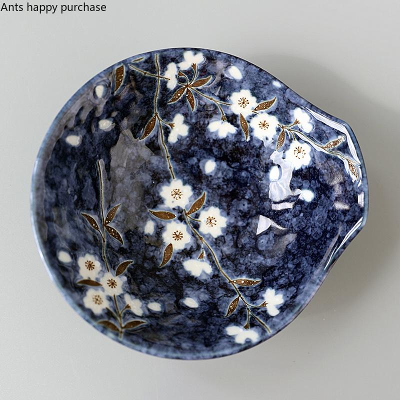 Blue Ceramic Plate Cherry Blossoms Seasoning Dish Dipping Bowl Snack Dish Snack Tray Dessert Plate Taste Dishes Decorative Bowls