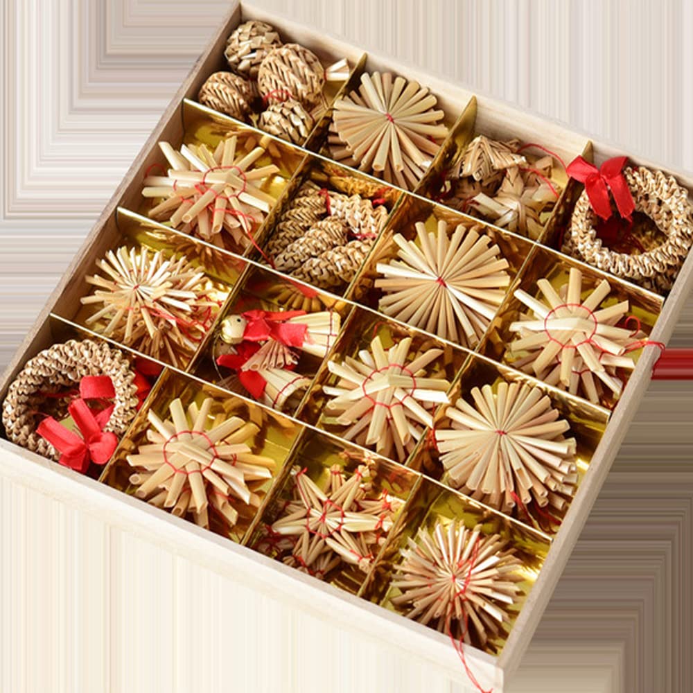 Luxury Straw Christmas Tree Ornaments Featuring and Includes Strings for Hanging Perfect for DIY and Perfect for Nordic 56-Piece Set, Wreaths, Hearts,