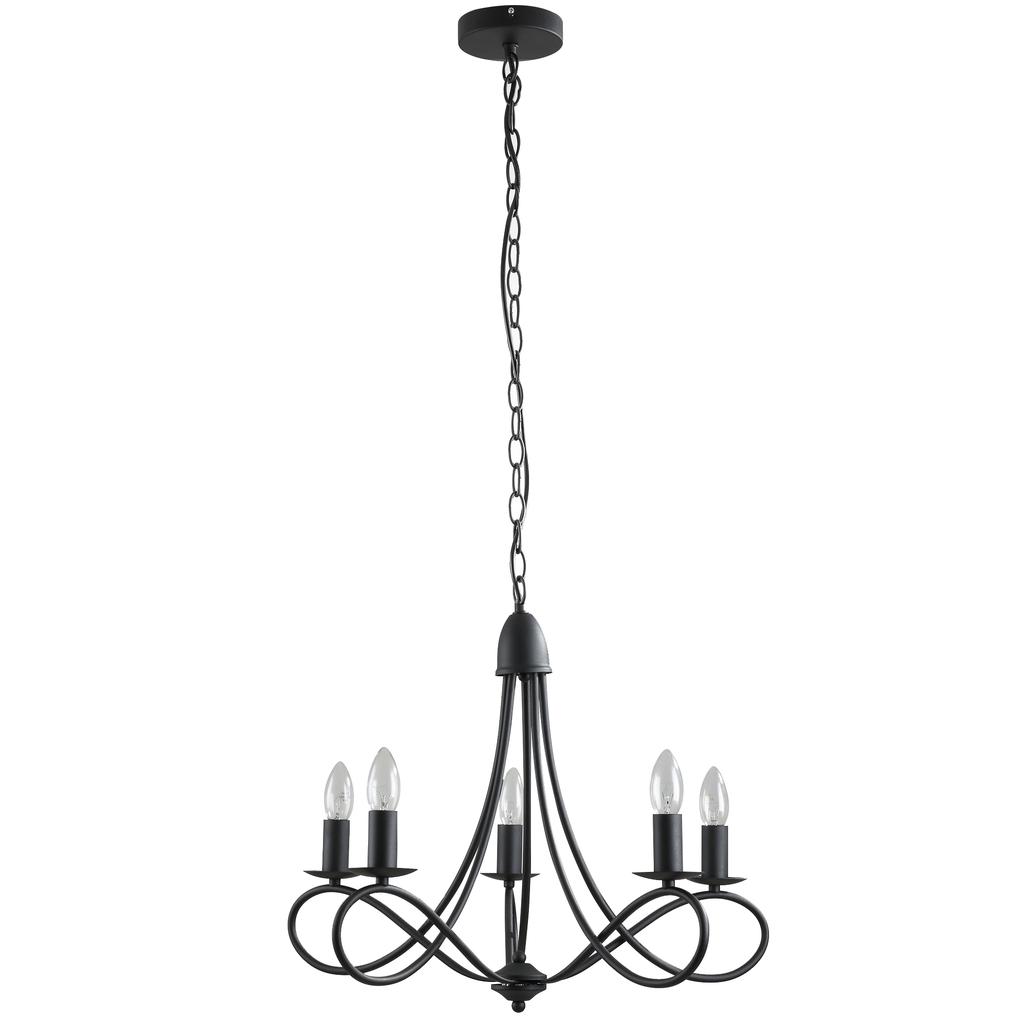 Rustic Style Ceiling Chandelier, Black Woven Steel with 5 Adjustable and Foldable Candlesticks diameter 58 x 45cm