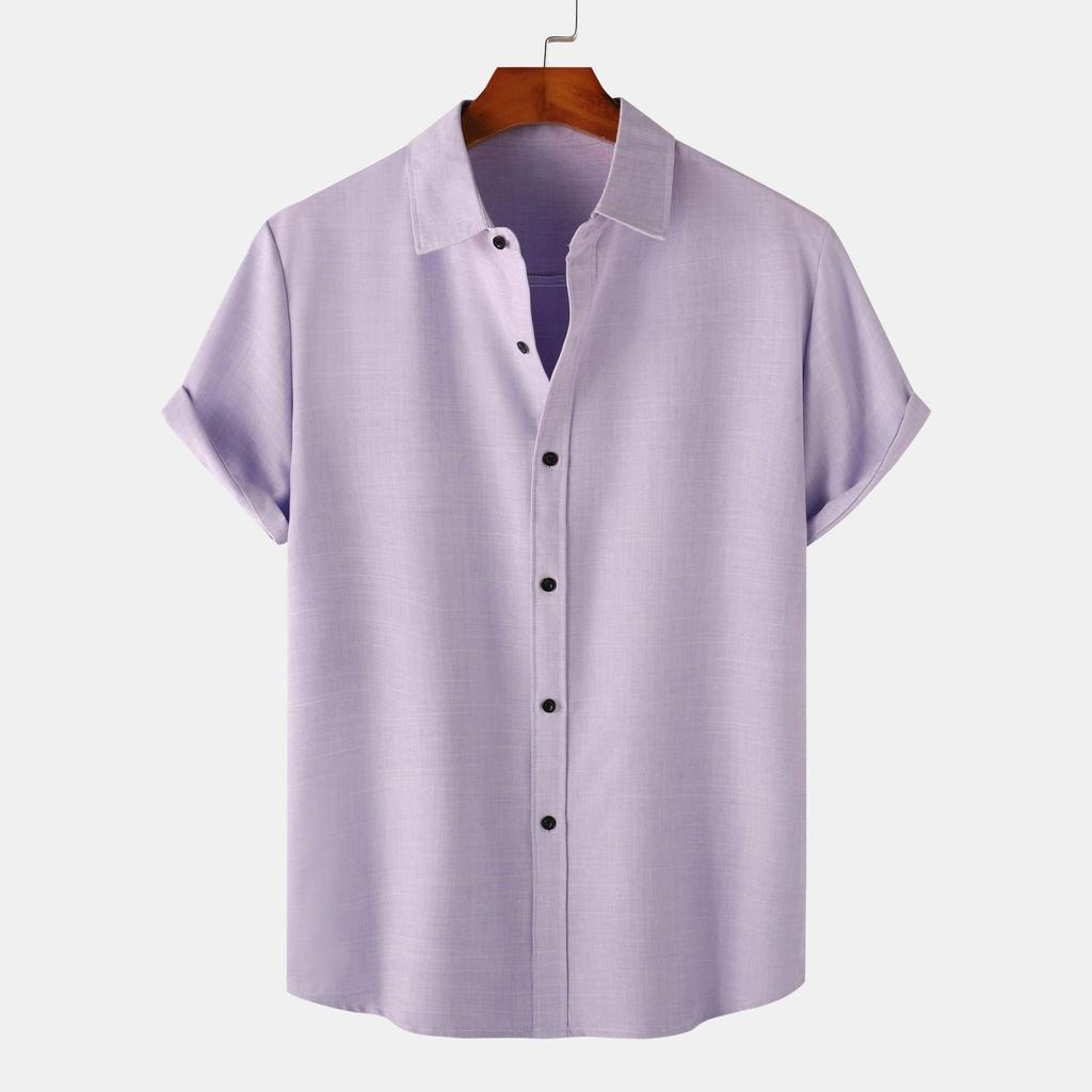 Men's Clothing, Summer New Men's Solid Color Short-sleeved Casual Shirt Slim-fit Shirt TC