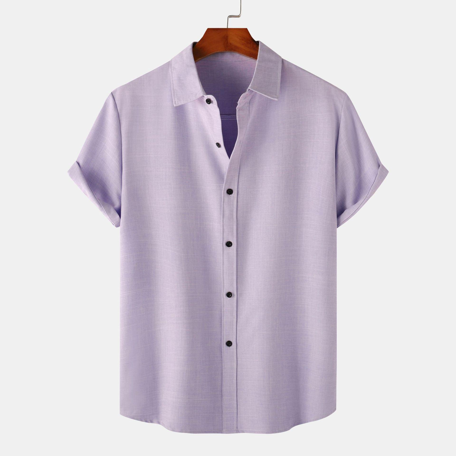 

Men s clothing, summer new men s solid color short-sleeved casual shirt slim-fit shirt TC M светло-фиолетовый