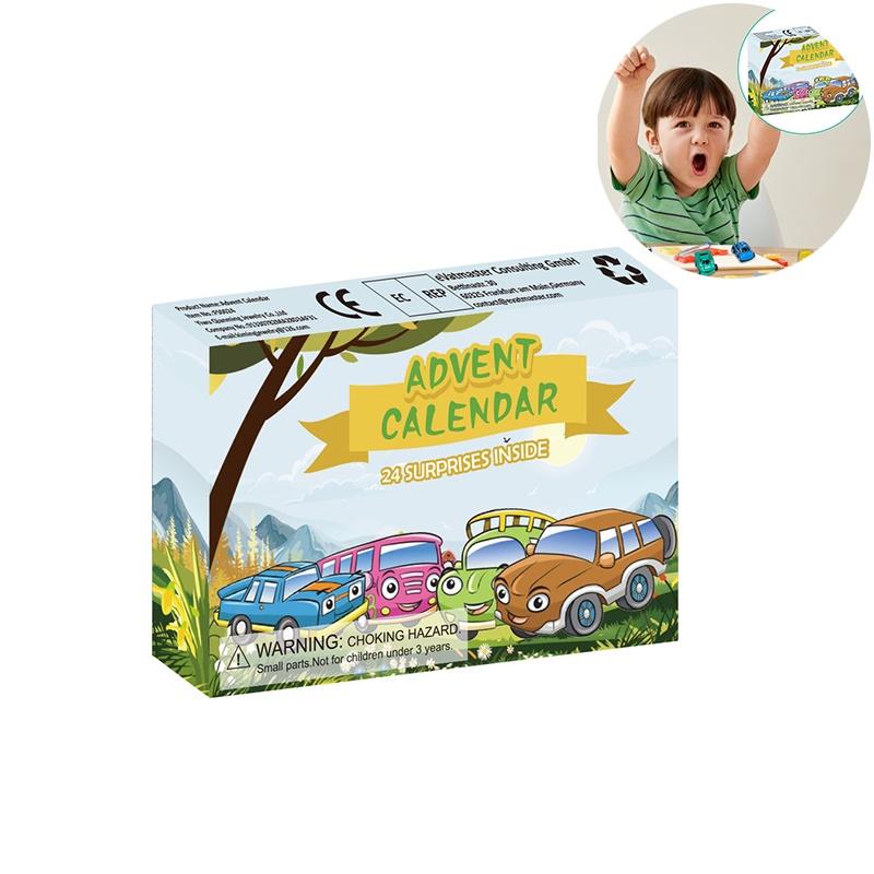 Festlicher Weihnachtskalender mit 24 entzückenden Mini-Autospielzeugfahrzeugen für Kinder