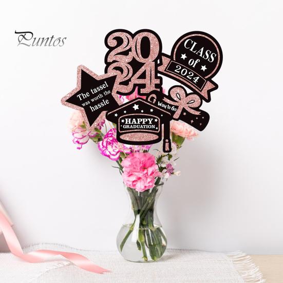 5Pcs/Set The Class of 2024 Glitter Graduation Centerpiece Sticks Set Table Vase Toppers Graduation Party Decor