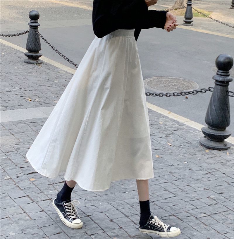 Moteriški balti ilgi sijonai Mada Kišenės Klostuoti Sijonai iki kelių Ruduo 2024 Nauji Kasdieniai Elegantiški Aukštu juosmeniu A silueto Moteriški sijonai