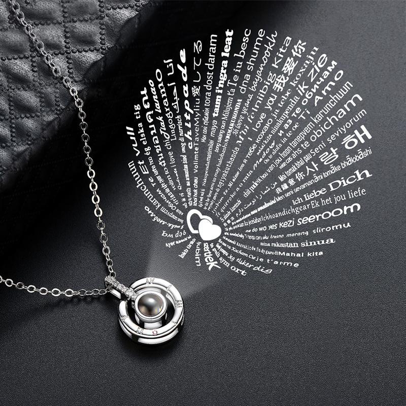 Necklace Pendant Projection Letter Necklace100 Languages "I Love You" Necklace Jewelry For Lover/Girlfriend Cute Accessories 1PC