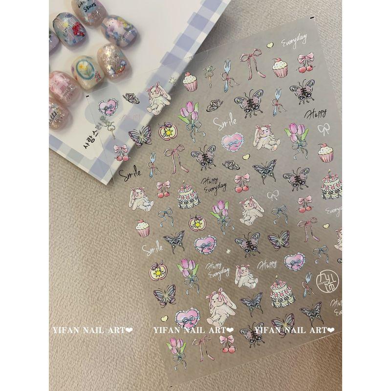 

Yifannail [Spring Field] Ins Style ~ Cute Butterfly Bunny Rainy Day Puppy Nail Sticker J230 J230-1. [relief butterfly bunny. 1]]