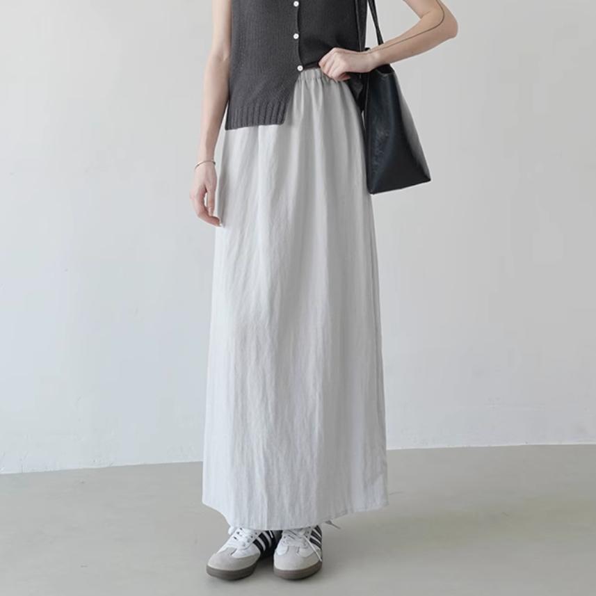 Women's Summer Lazy Style Breathable Cotton-Linen Midi Skirt - Loose Back Slit Straight A-Line Maxi Skirt with Korean Chic
