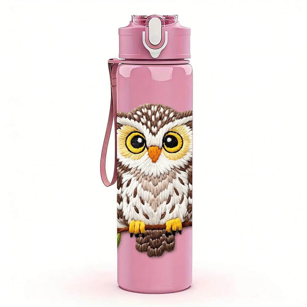 1PC Owl On Branch Watercolor Art Print 750ml Color Plastic Sports Water Bottle Leakproof Flip Straw Lid Suitable for Sports Office Home Use