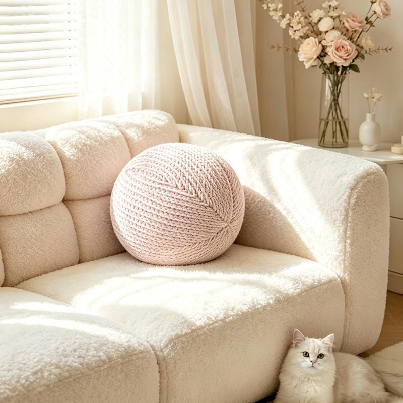 Nordic Style Round Ball Cushion Velvet Seat Pouf Stuffed Throw Pillow Room Sofa Decor Soft Ball Cushion Waist Back Cushions