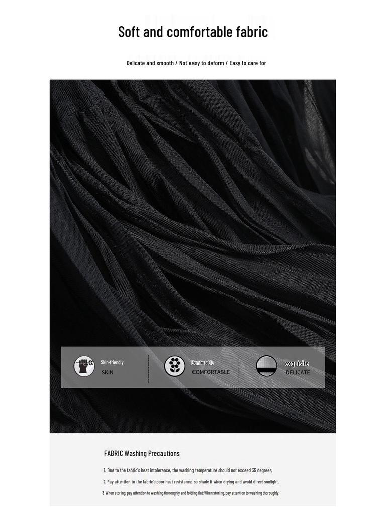 Women's 2026 Retro Ruffled Pleated Mesh Skirt - Slimming Elastic Waist, Early Spring