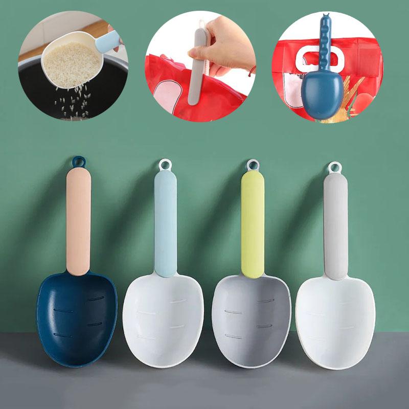 Rice Measuring Scoop Multifunctional Cat Dog Pet Food Feeding Spoon With Sealing Clip Household Plastic Kitchen Measuring Spoon