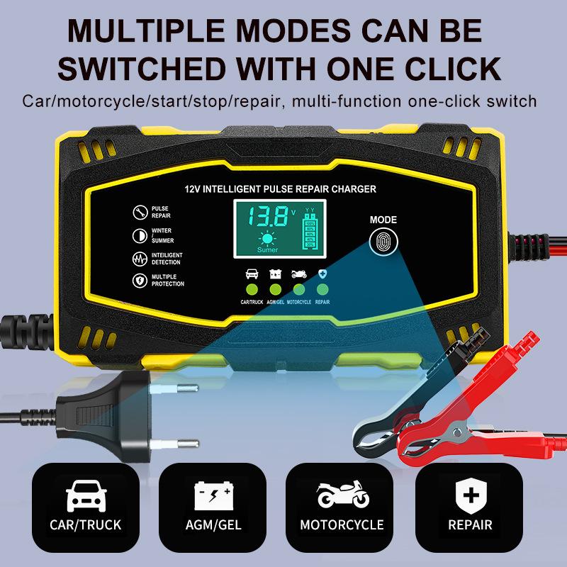 12V 6A Car Battery Charger Smart Pulse Repair for Motorcycle Automotive