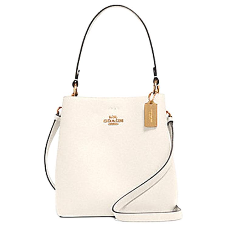 New COACH Town Polished Pebbled Leather Bucket Bag, Handbag, Shoulder Bag, Crossbody Bag Trumpets Women's White 1011-IMOVG