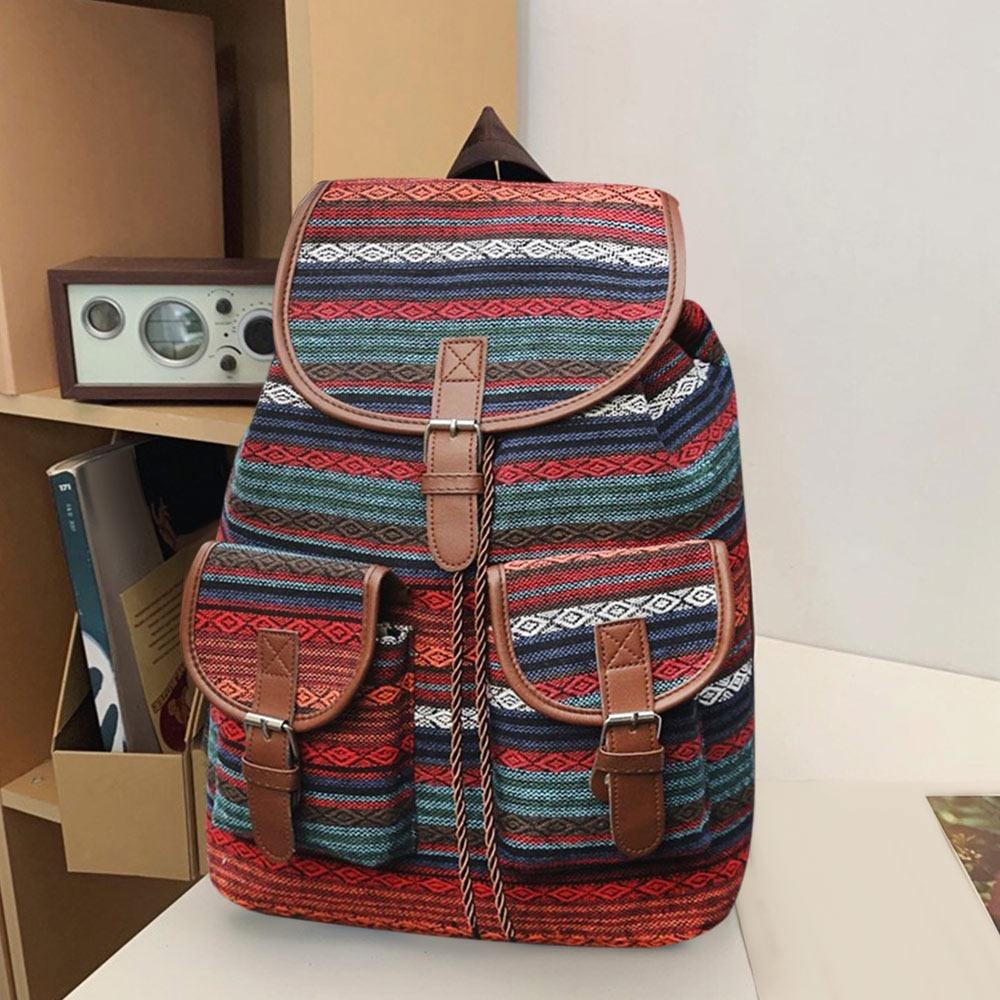 Fashion Ethnic Style Shoulders Backpack Adjustable Strap Large Capacity Kids Schoolbag Casual Plaid Travel Rucksack