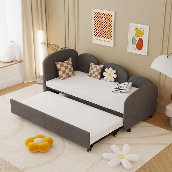 Twin Sofa Bed with Storage Drawers Large Capacity Drawer Rotary Wheels Velvet Upholstered Uneven Fence Sleep Solid Iron Frame Bedroom Twin Size Daybed