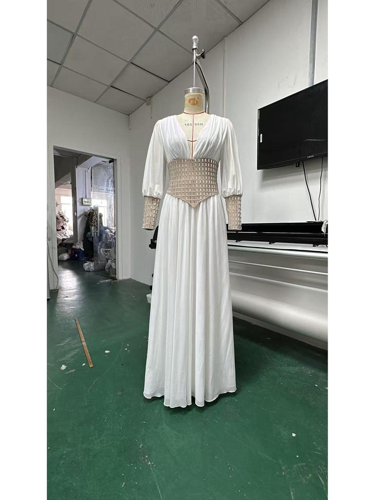 2026 European & American Fashion Casual Loose Evening Gown with Nail Drill Mesh