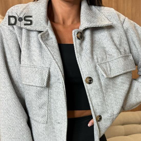 Fall Winter Women Jacket Turn-down Collar English Style Chest Pockets Windproof Outwear Single-breasted Solid Color Button Closure Commuting Daily