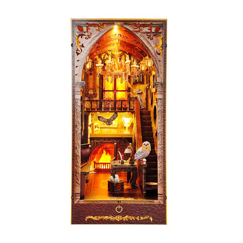 DIY Book Nook Wooden Miniature Model Kits Magic Academy Casa Bookend 3D Puzzle With Light Bookshelf for Friends Birthday Gifts
