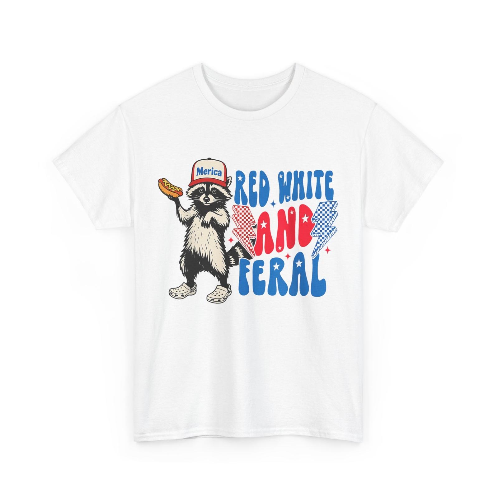 Raccoon 4th of July T-Shirt Mens Womens Tees Top, Patriotic Red White And Feral T-Shirt Mens Womens Tees Top 3XL